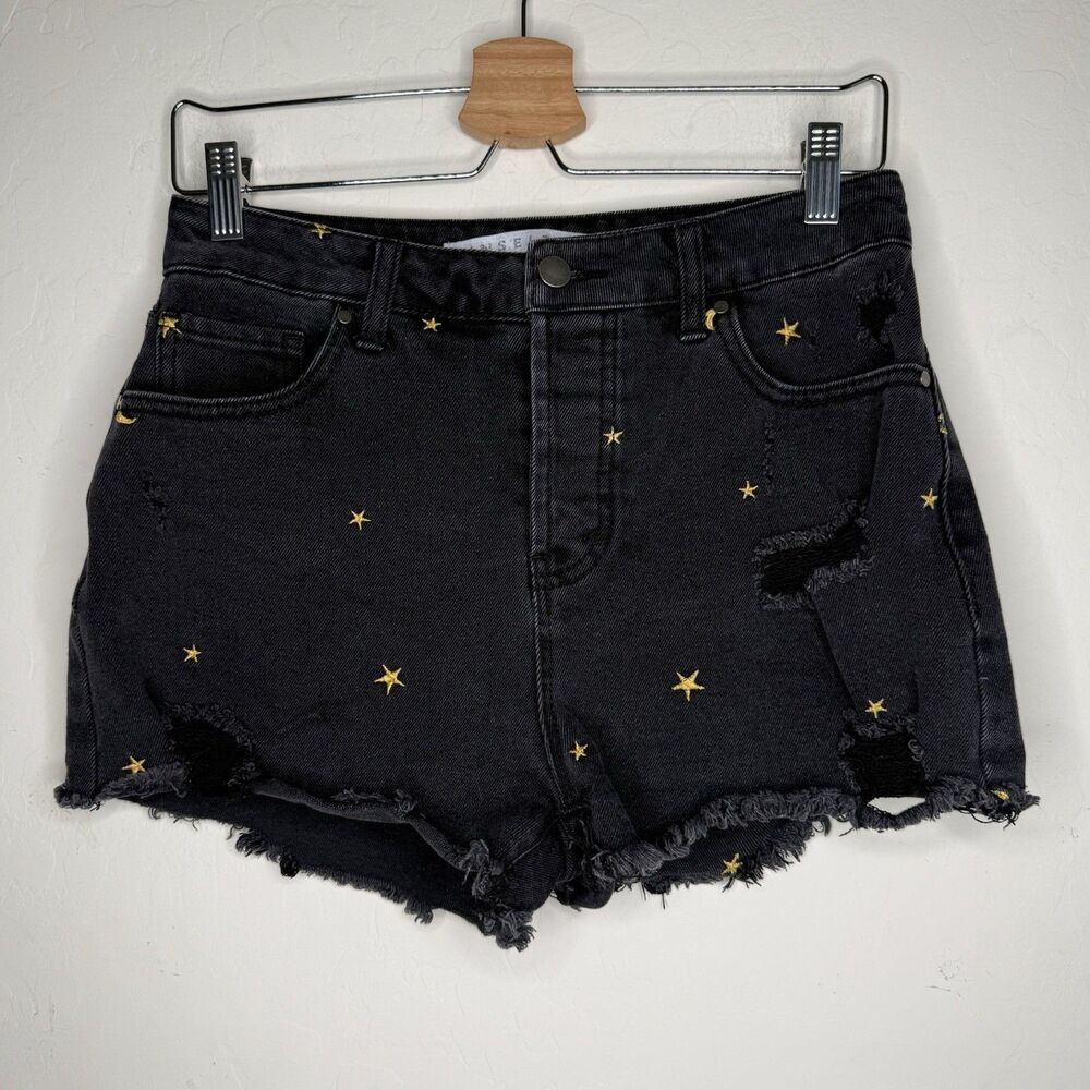 Tinseltown Sz 7 Black Denim Shorts Gold Embroidered Moon Star Child Festival